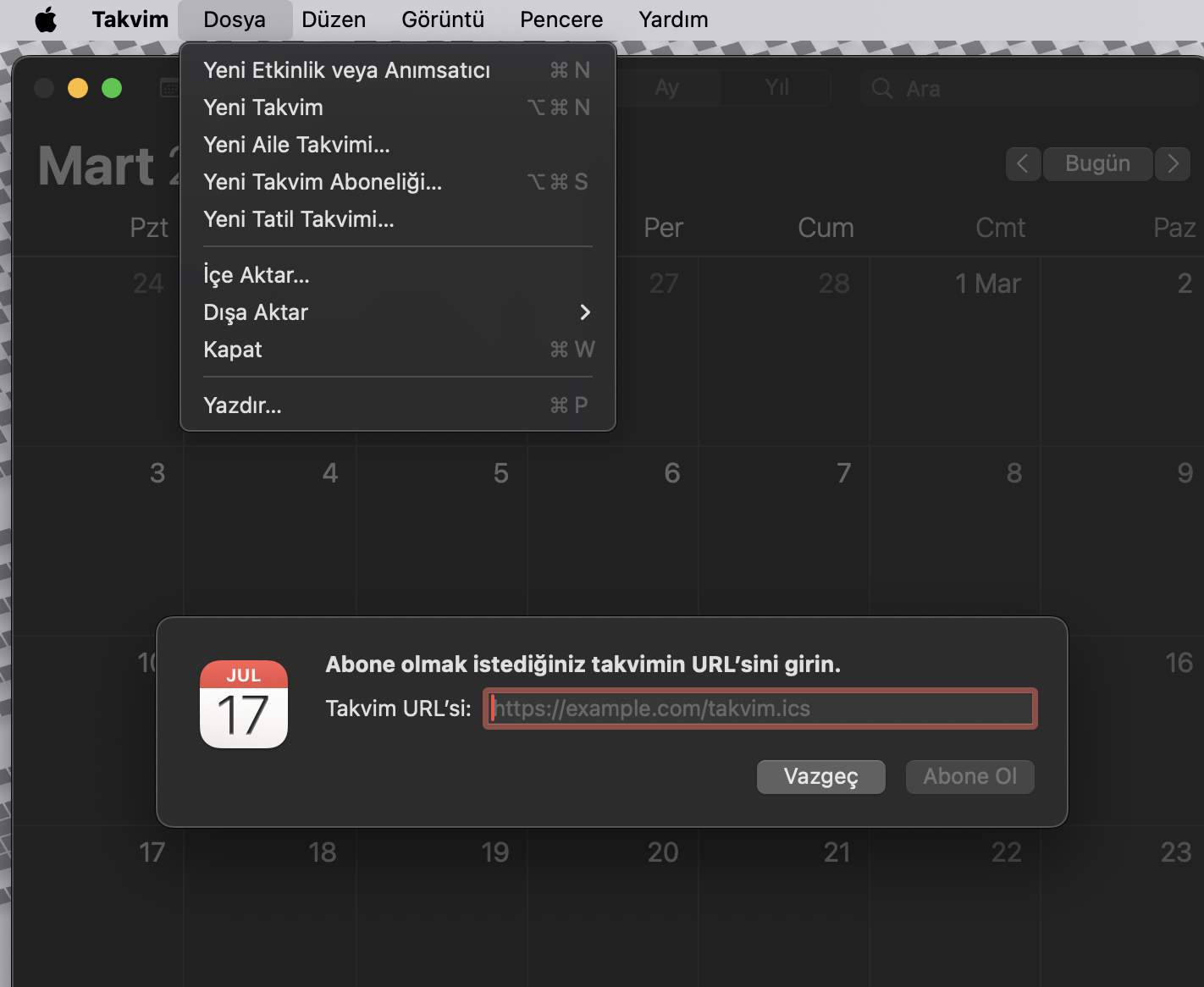 Örnek Macbook takvim ekleme